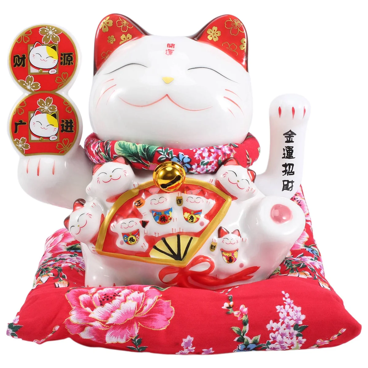 Gato de la suerte de cerámica de 7 pulgadas, adorno de Maneki Neko, decoración Feng Shui, columpio, C