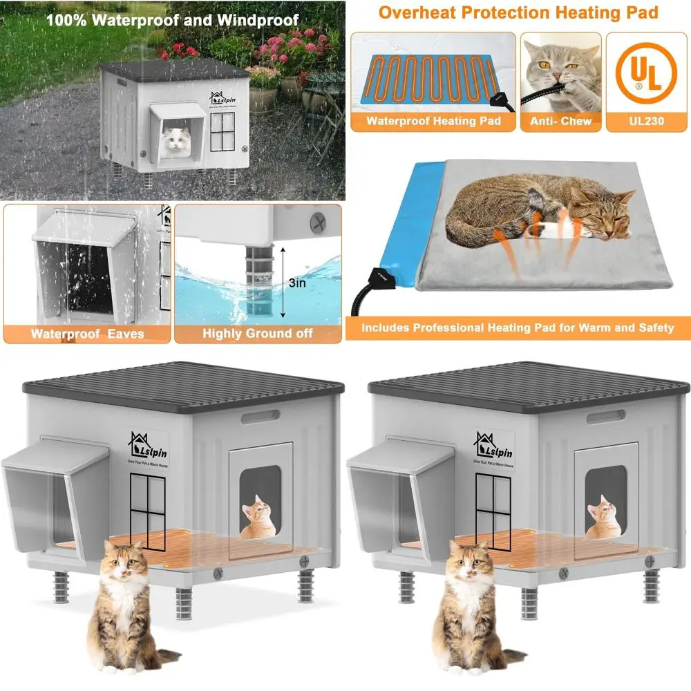 

Устойчивое к атмосферным воздействиям изолированное укрытие для кошек на открытом воздухе для бродячих кошек, приподнятое с дверью для побега, 17,7x17,7x17,5