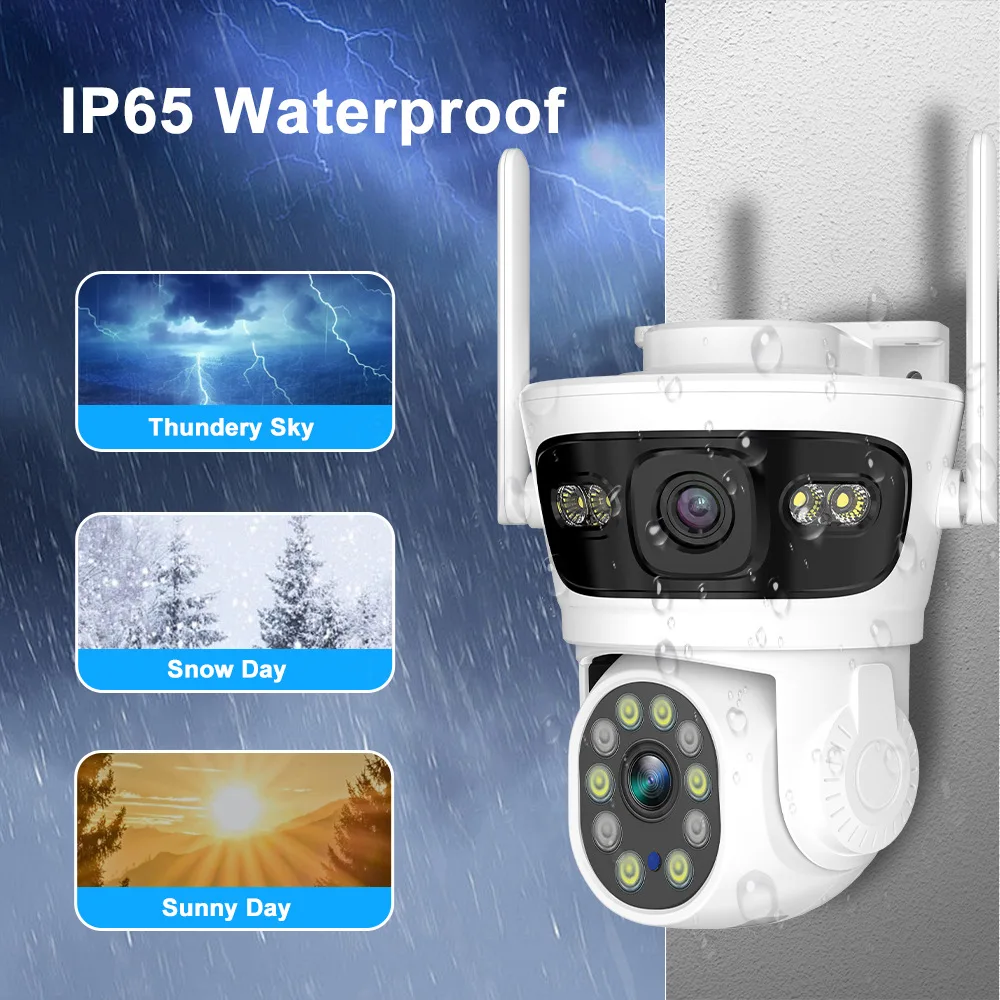 كاميرا HFWVISION 6MP PTZ واي فاي 360 ° كاميرا IP مزدوجة العدسة، كاميرا مراقبة للمنزل الذكي في الهواء الطلق 4X Zoom IP65 HD CCTV