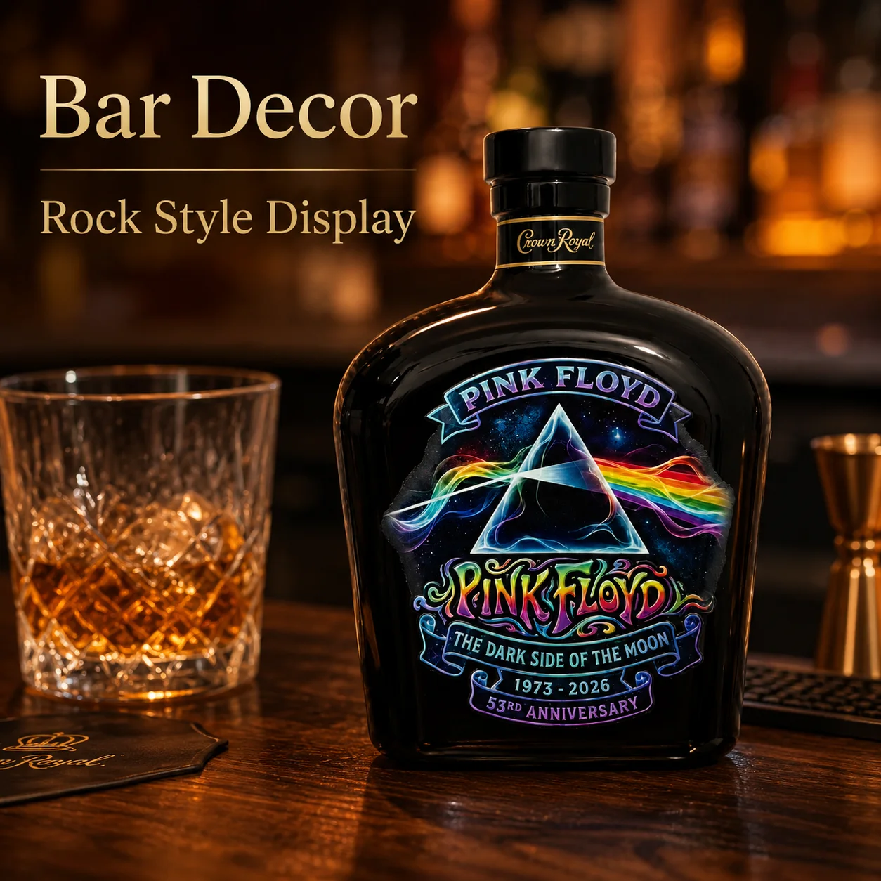 Pink Floyd The Dark Side of The Moon 53rd Anniversary Decorative Bottle Vintage Rock Band Empty Liquor Display Bottle