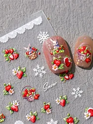 1PCS 5D Nail Art Stickers Lovely Rabbit Red Strawberry Soft Embossed Reliefs Self Adhesive Nail Stickers Manicure Decals