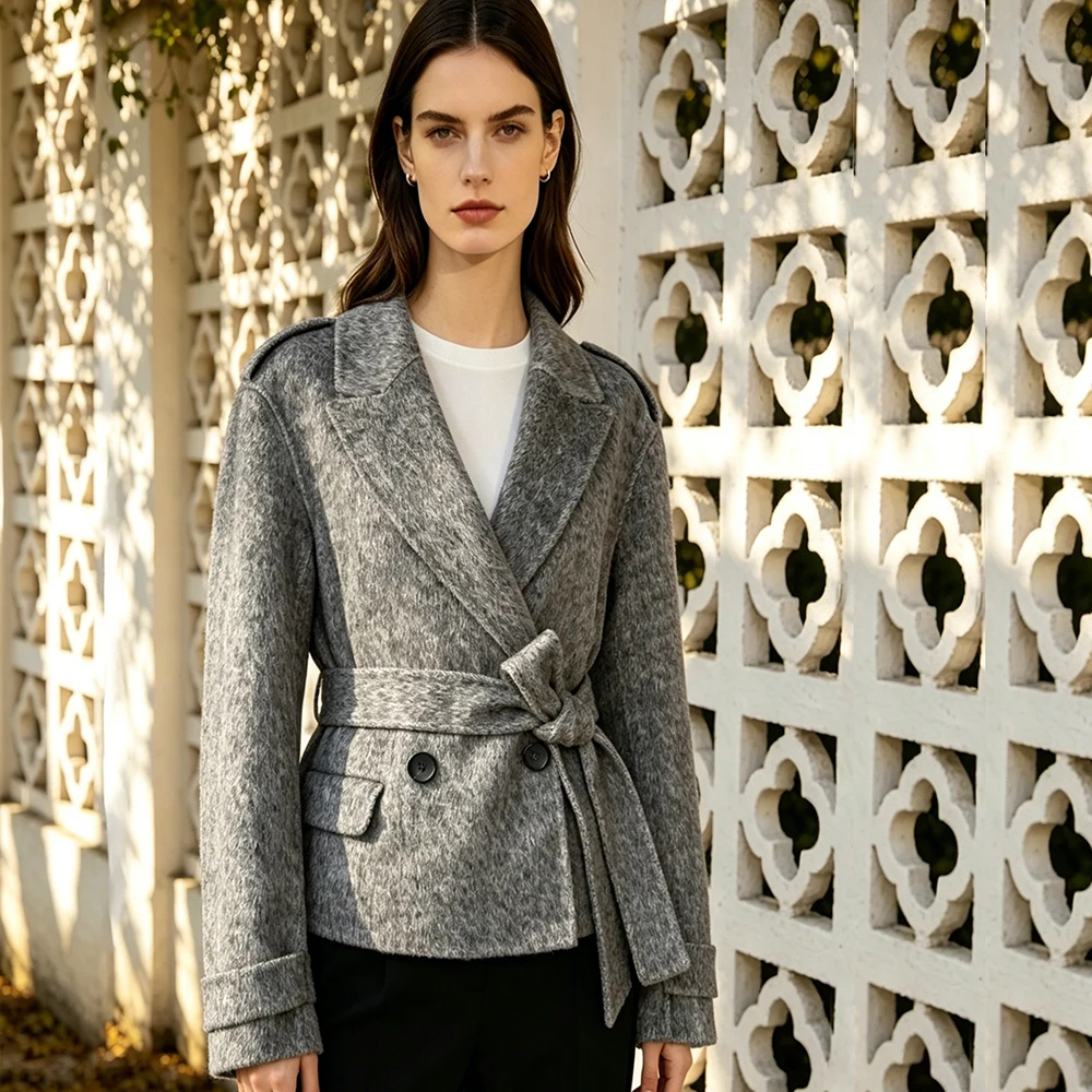 Jaxmonoy Winter Wool Coats for Women 2026 Autumn New Arrival Woolen Jackets with Belt Fashion Double-breasted Outerwear Female