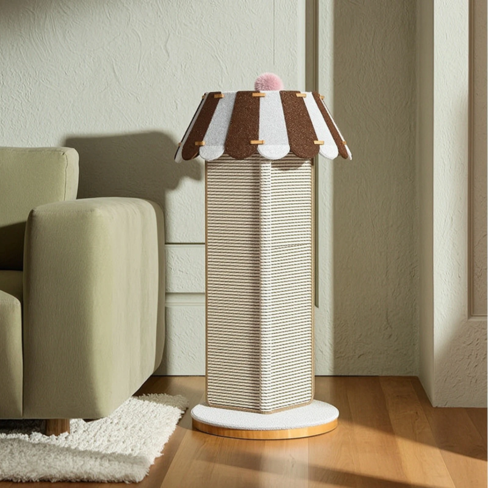 Cat Scratching Post Sturdy Scratching Post with Fluffy Ball Pet Furniture Space-Saving Neutral for Cats, Living Room, Corner