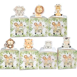 7Pcs Forest Animal Gift Boxes Carton Tiger/Lion/Monkey Candy Box For Kids Jungle Safari Birthday Party Candy Packagings Supplies
