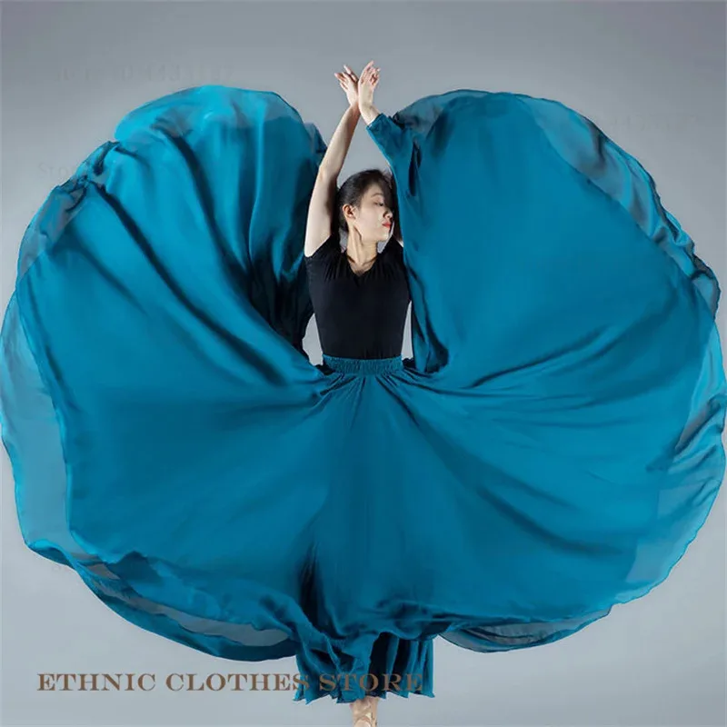 720-градусная танцевальная юбка, цыганские длинные юбки, плиссированная юбка, шифоновая большая распашная юбка, Yi Uyghur, тибетские танцевальные костюмы