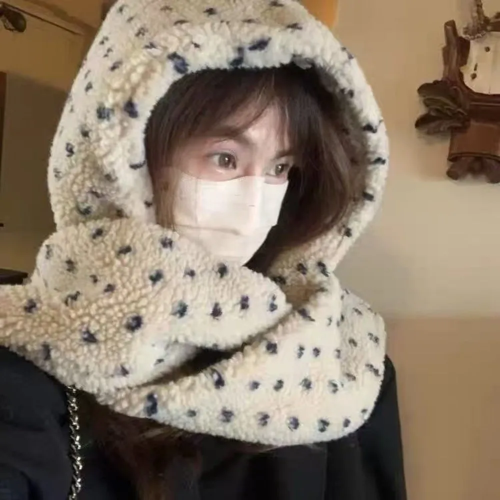 

Ветрозащитный зимний шарф в горошек, шапка, теплая Балаклава из овечьей шерсти, пуловер, шапки, утолщенные плюшевые шапочки для защиты ушей, уличные