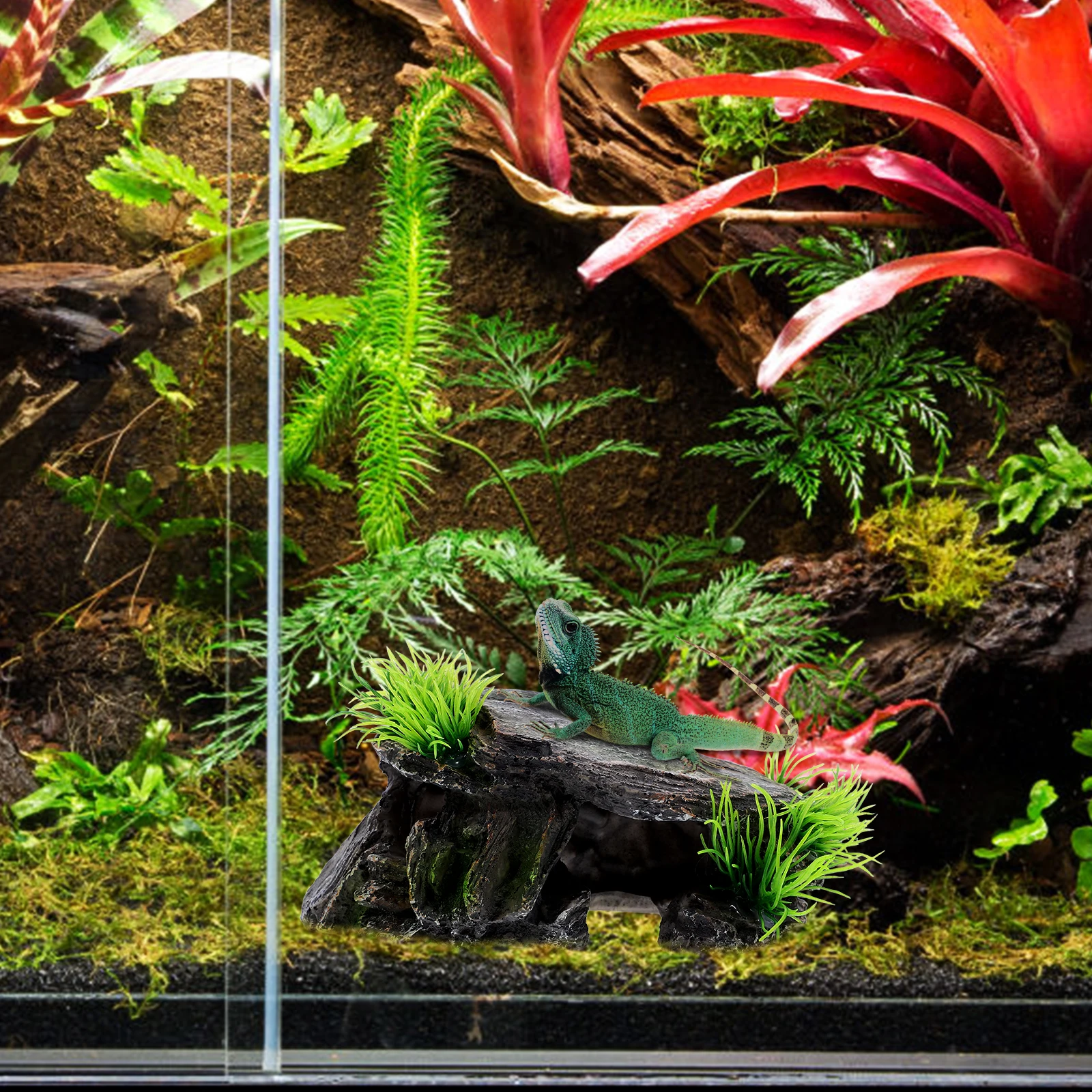 

Stylish Reptile Basking Platform Hideout Cave Resin Durable Minimalist Design for Small Pets Habitat Basking Platform