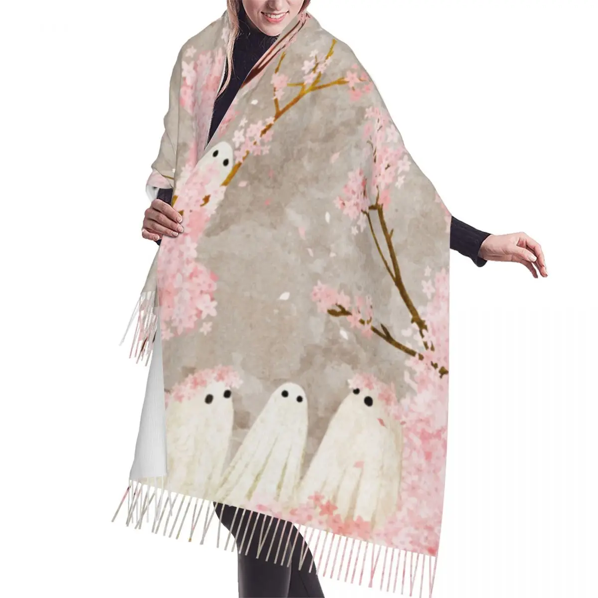 

Personalized Print Cherry Blossom Party Scarf Men Women Winter Fall Warm Scarves Halloween Horror Ghost Shawl Wrap