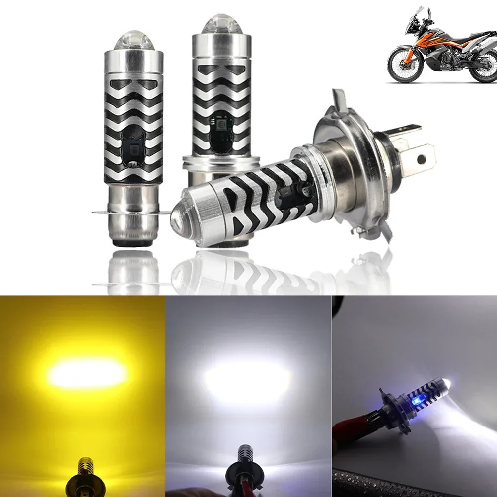 1Pcs H4 LED Dual Color Motorcycle Headlight Bulbs BA20D S2 P15D H6 6000K Hi/Lo Beam 12V Moto Fog Lamp Scooter ATV Accessories