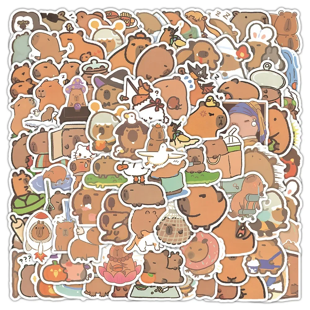 100PCS Cartoon Cute Capybara Graffiti Stickers for Bicycle Hand Account Pencil Case Decals