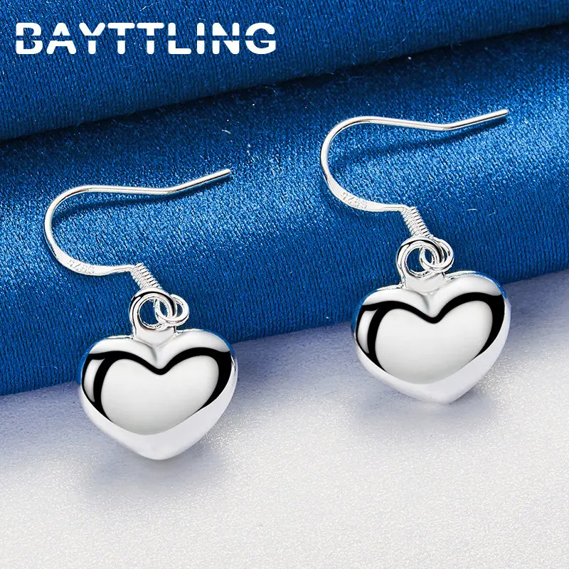 

925 Sterling Silver Luxury 27MM Glossy Heart Drop Earrings For Women Fashion Engagement Jewelry Accessories Girlfriend Gifts