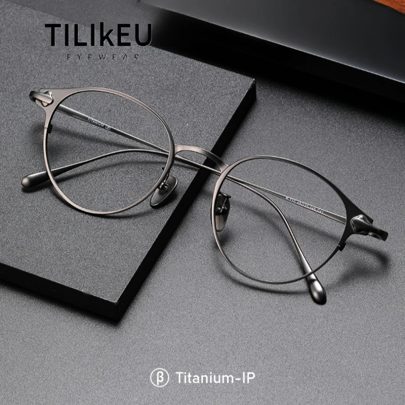 

Дизайнерские оправы для очков в японском стиле из чистого титана для мужчин R710, ультралегкие, ретро, круглые, с полной оправой, антибликовые, для мужчин