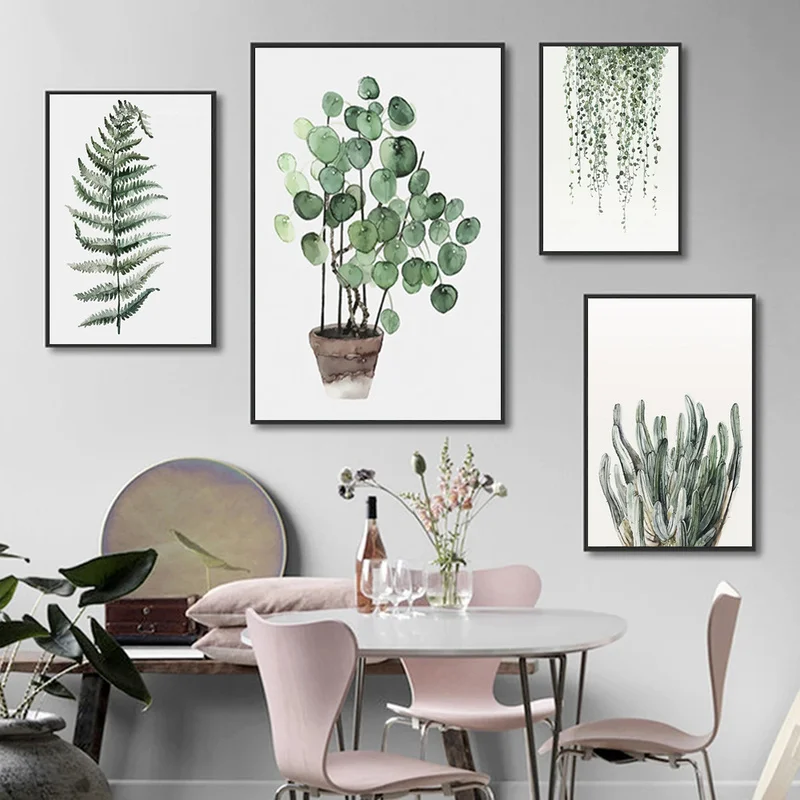 Modern Scandinavia Green Plants Leaves Nordic Wall Art Print Canvas Painting Posters Picture for Living Room Interior Home Decor