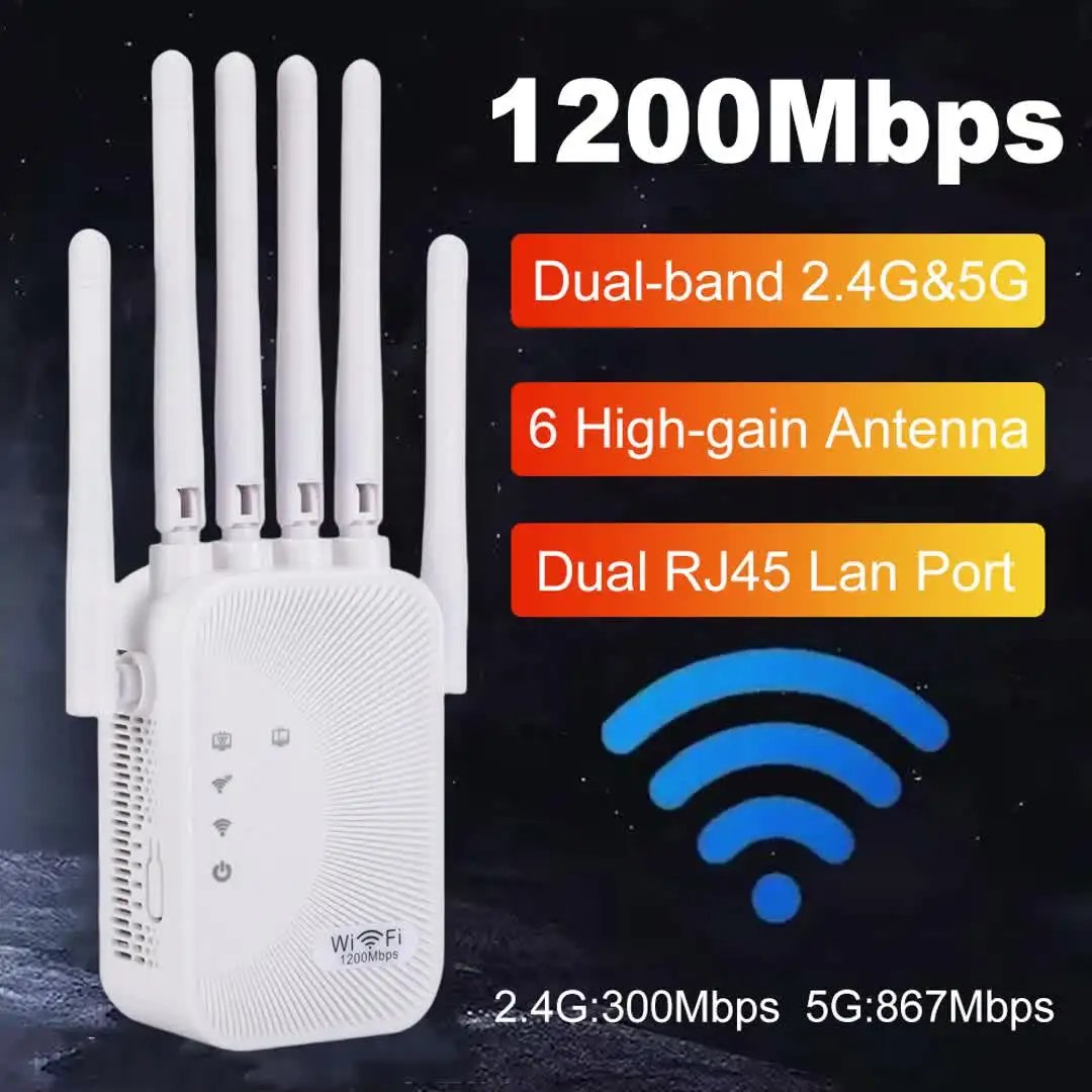 Kebidumei 1200/300Mbps Wifi Repeater Amplifier 2.4G 5G Network Expander Range Extender WiFi Signal Booster Wireless Wi-Fi Router