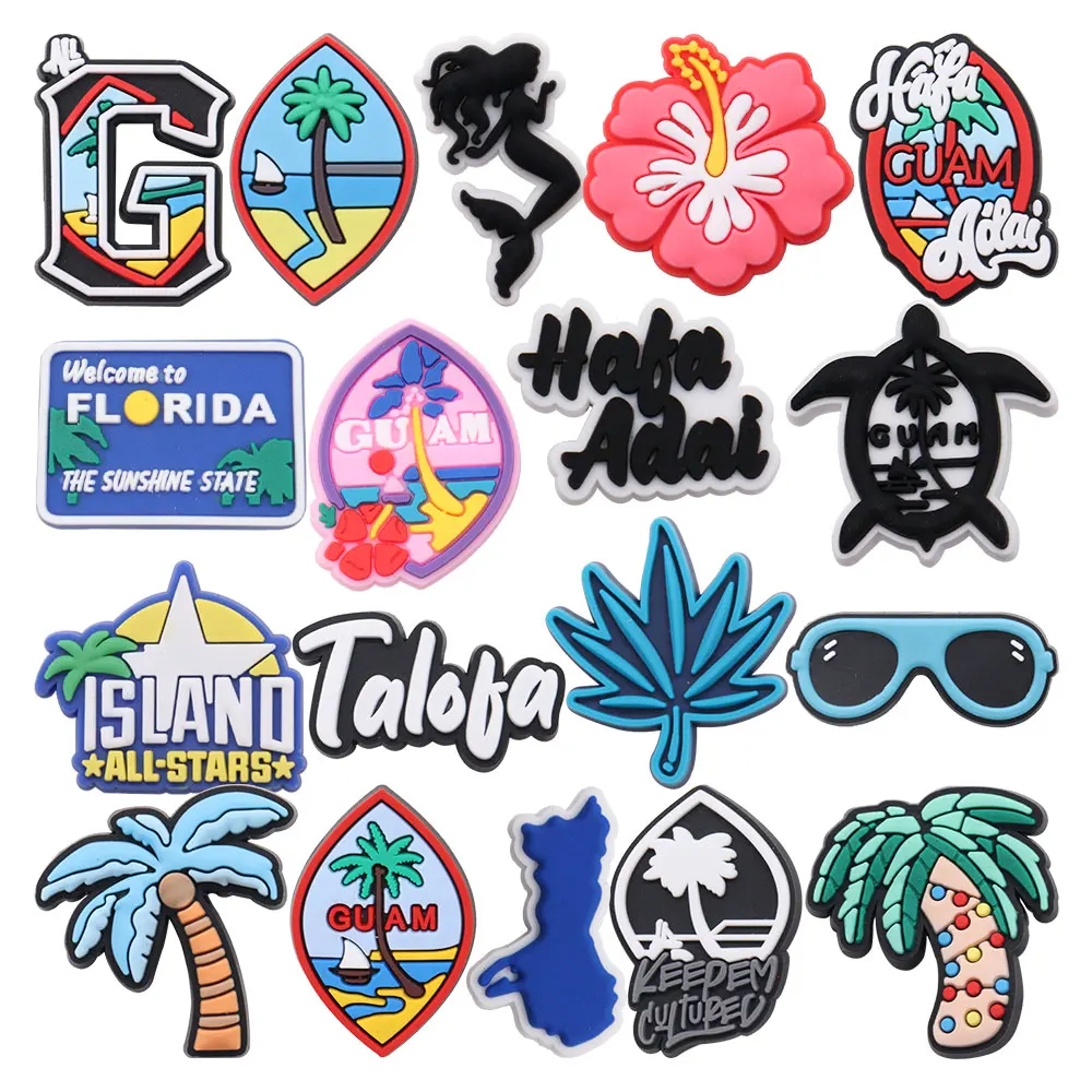 

1-18PCS Coconut Tree Glasses Beach Turtle Flower PVC Shoe Charms Accessories DIY Wristbands Shoe Decoration Kids Party Gift