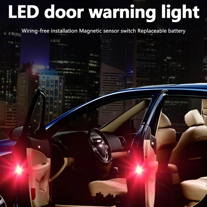 2pcs Car Door Warning Light Red Flashing Anti Collision Alarm Lamp Parking Signal Lamp Opening Door Strobe Safety Warning Lights