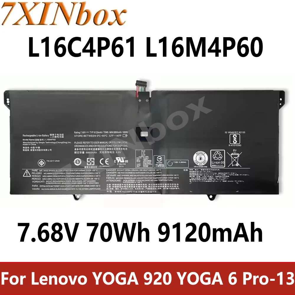 

7XINbox L16C4P61 L16M4P60 7.68V 70Wh 9120mAh Laptop Battery For Lenovo YOGA 920 YOGA 6 Pro-13 920-13IKB Series