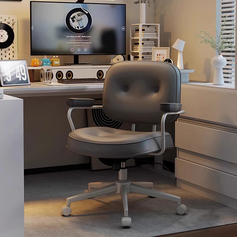 

Grey Armrests Office Chairs Back Support Wheels Leather Computer Office Chairs Headboards Comfy Silla Escritorio Furniture