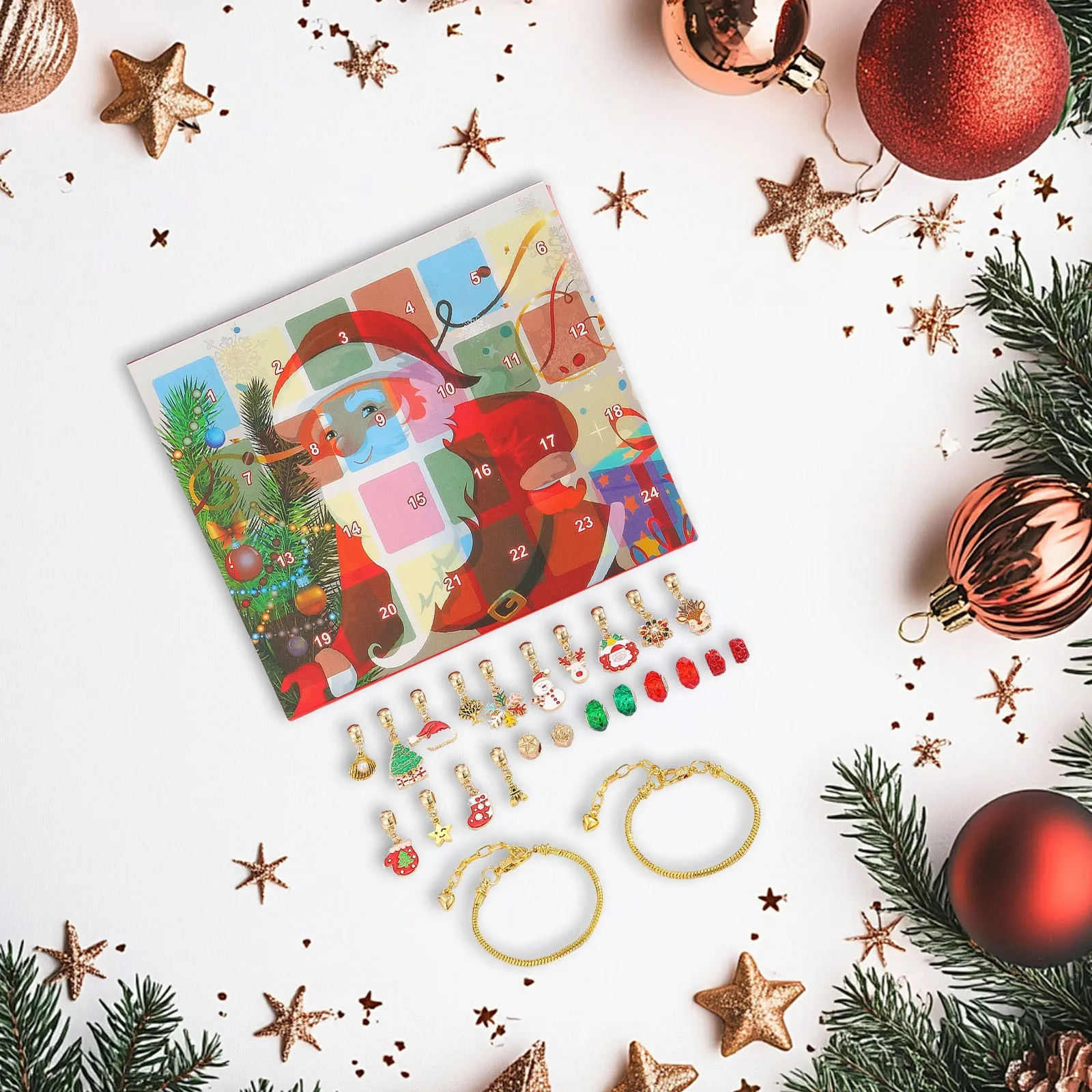 นาทีจับเวลาเสียงคริสต์มาส Advent ปฏิทินสร้อยข้อมือ 2024 สําหรับหญิง 24 วัน Xmas ปฏิทินนับถอยหลัง DIY หมากรุกนาฬิกาจับเวลา