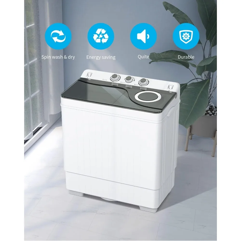 26 Pond Compacte Draagbare Wasmachine Met Dubbele Kuip, Mini-Wasmachine (18Lbs) En Spiner(8Lbs)/Ingebouwde Afvoerpomp/Semi-A