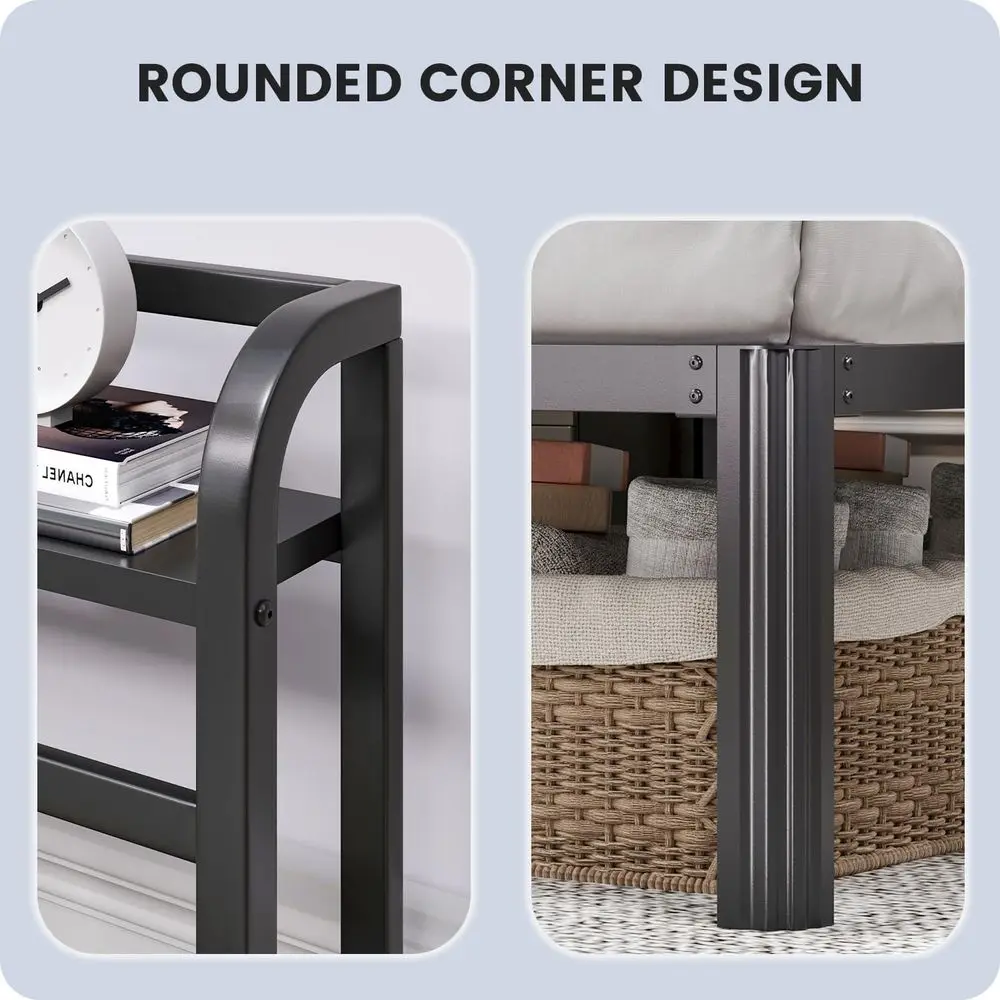 14 Metal Platform Bed Frame with Twin Storage Headboard, Charging Station & Aurora Projector, Box Spring-Free, Easy Assembly, Qu