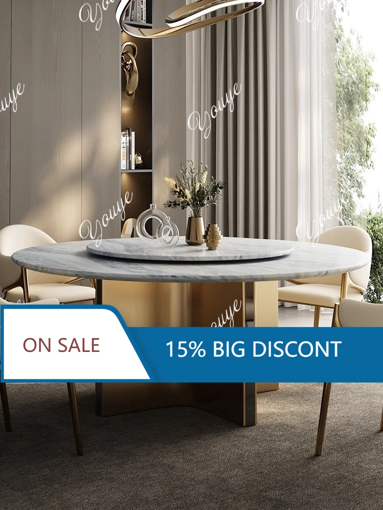 

W High-end Marble Italian Light Luxury Round Dining Table, Living Room Home With Turntable, High-end Sense