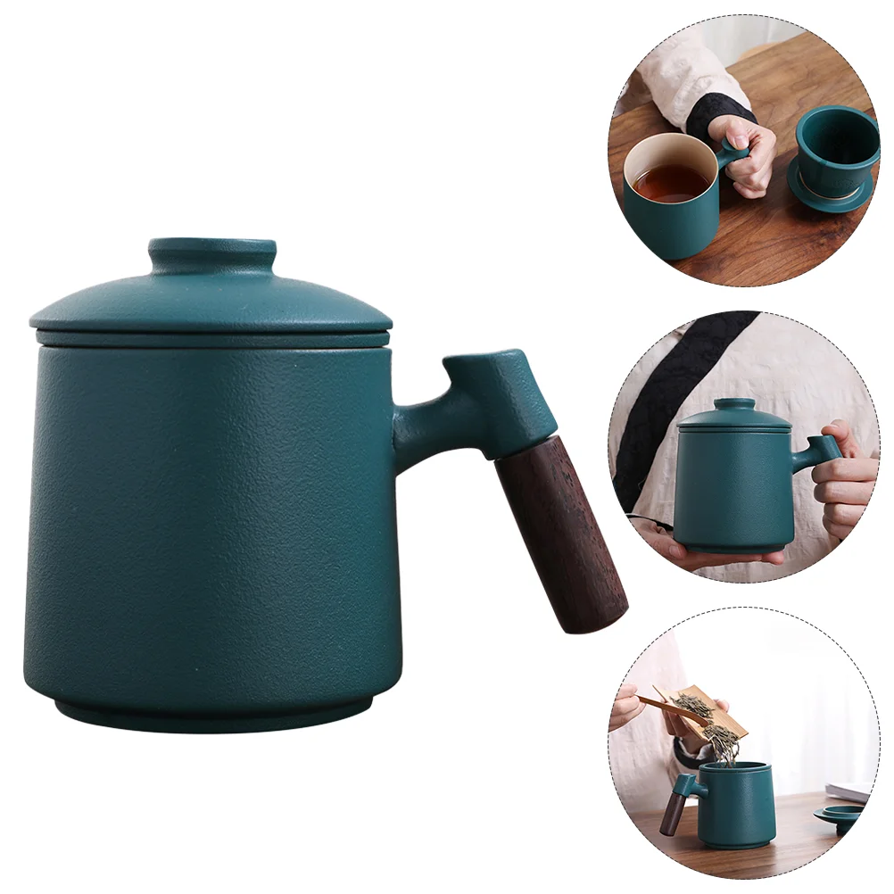 

1 Set Tea Mug Ceramic Tea Cup with Infuser and Lid Wood Handle Coffee Mug Ceramic Tea Mug Tea Mug with Infuser
