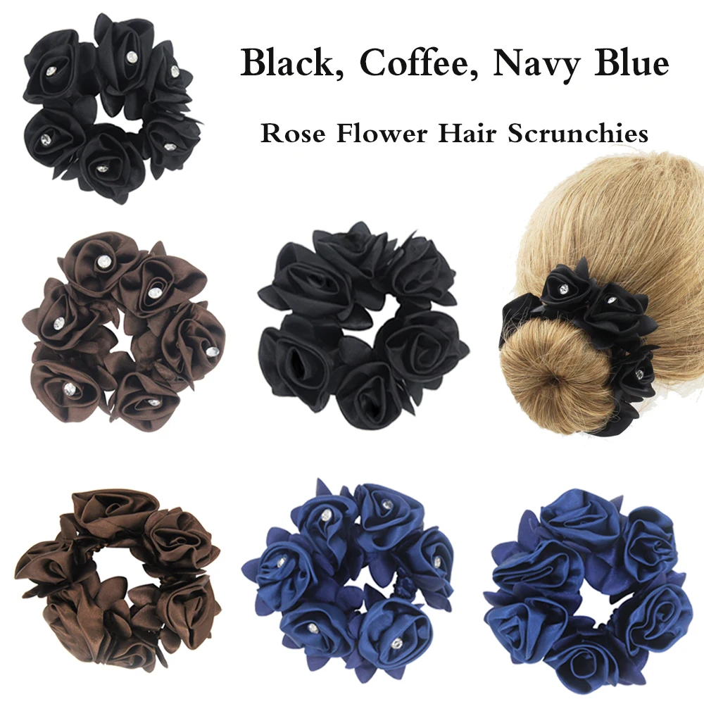 Furling Girl Flowers Design Stain z kryształowymi elastycznymi opaskami do włosów Akcesoria do włosów dla kobiet Pure Color Hair Scrunchies