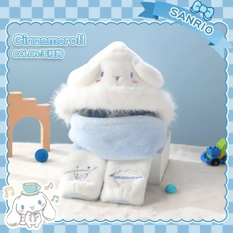 

Cinnamoroll Children's Cartoon Hat Sanrio Kuromi Winter New Kawaii Anime Fashion Scarf Gloves Pochacco Warm Ear Protection Set