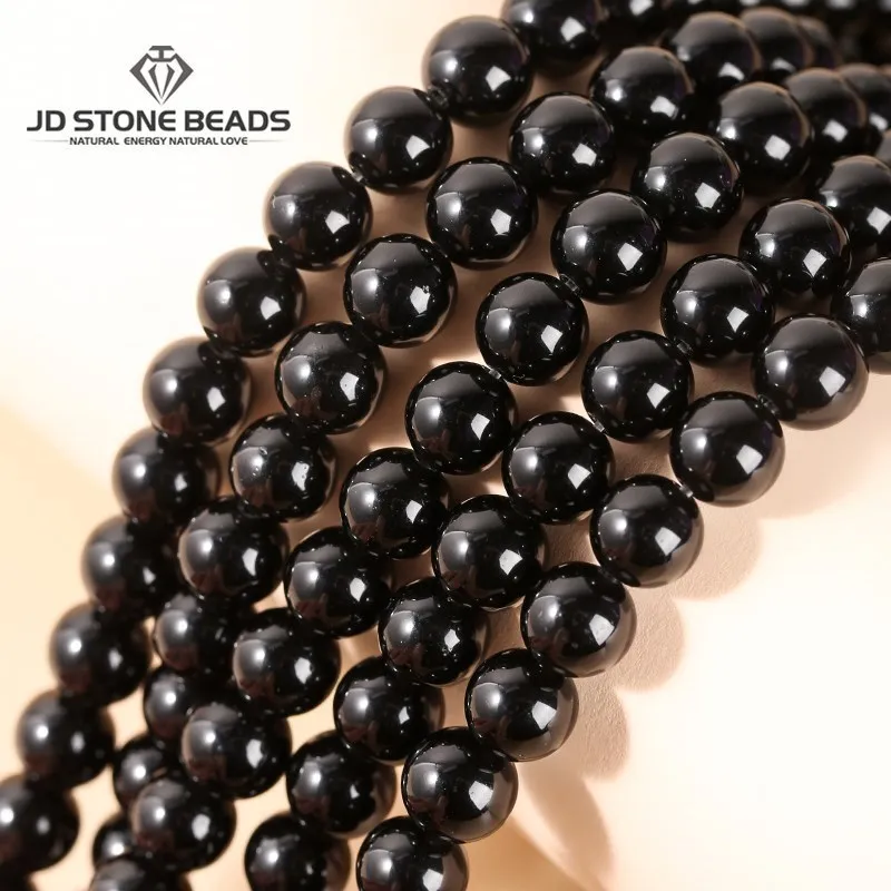 Natural Stone Black Obsidian Beads Smooth Round Loose Spacer Bead For Jewelry Making Diy Charm Bracelet Necklace Accessories