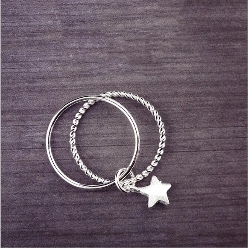 Popular Simple 925 Sterling Silver Jewelry Double-layer Star Personality Female Layer Twist And Matte Opening Rings   R237