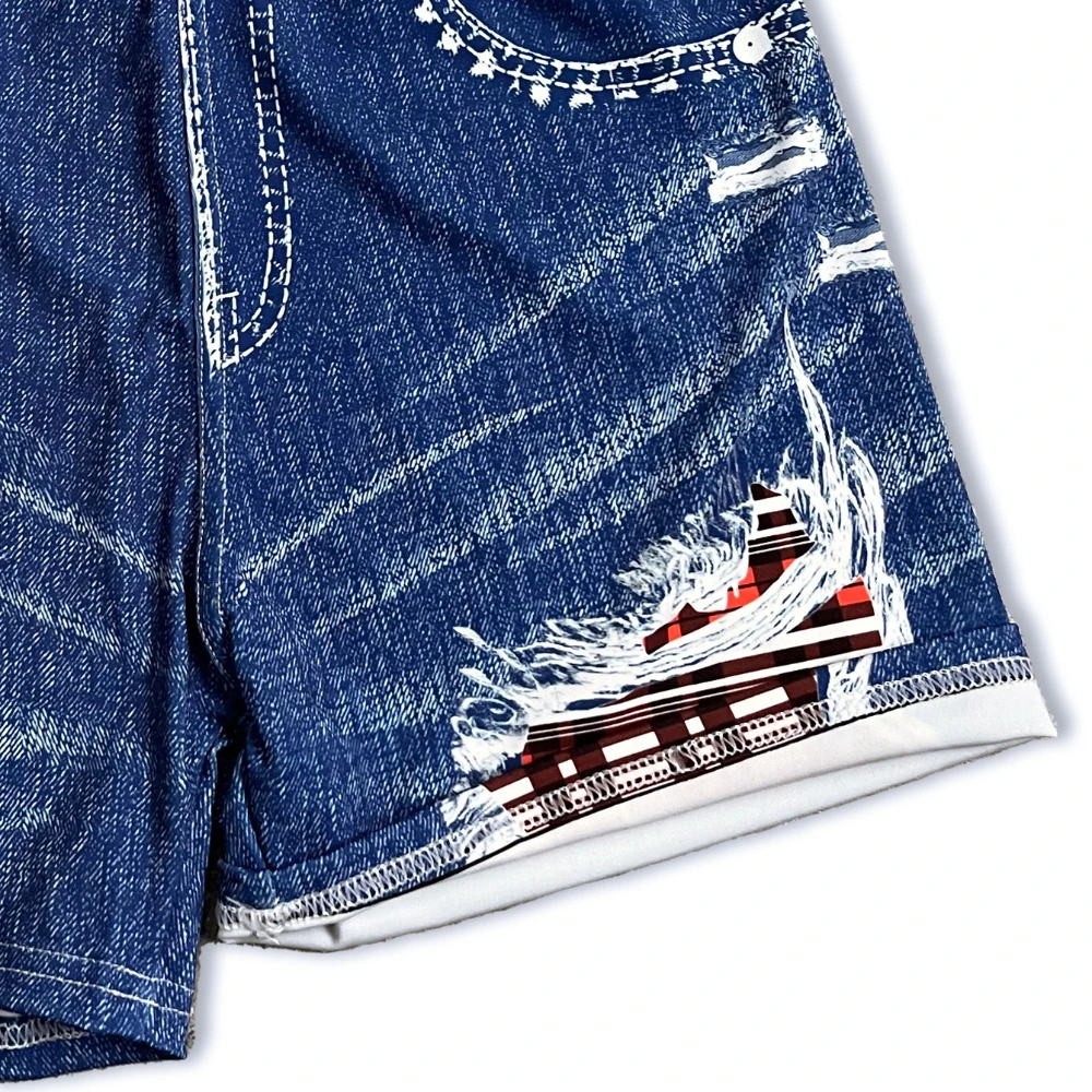 Szorty Damskie Szorty do Jogi Fitness Legginsy z Wysokim Stanem Sztuczny Denim Podarte Krata Trzypunktowe Spodenki Sportowe z Efektem Brzoskwiniowych Bioder