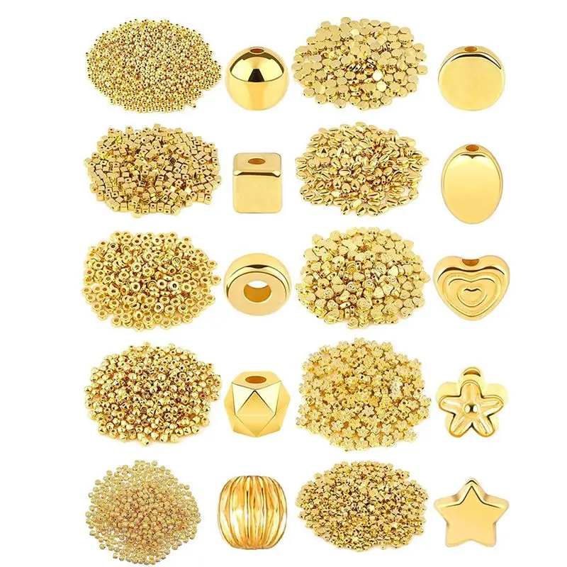 BAAQ 1500Pcs 10 Styles Gold Spacer Beads Assorted Jewelry Making Loose Beads for DIY Bracelet Necklace Earring