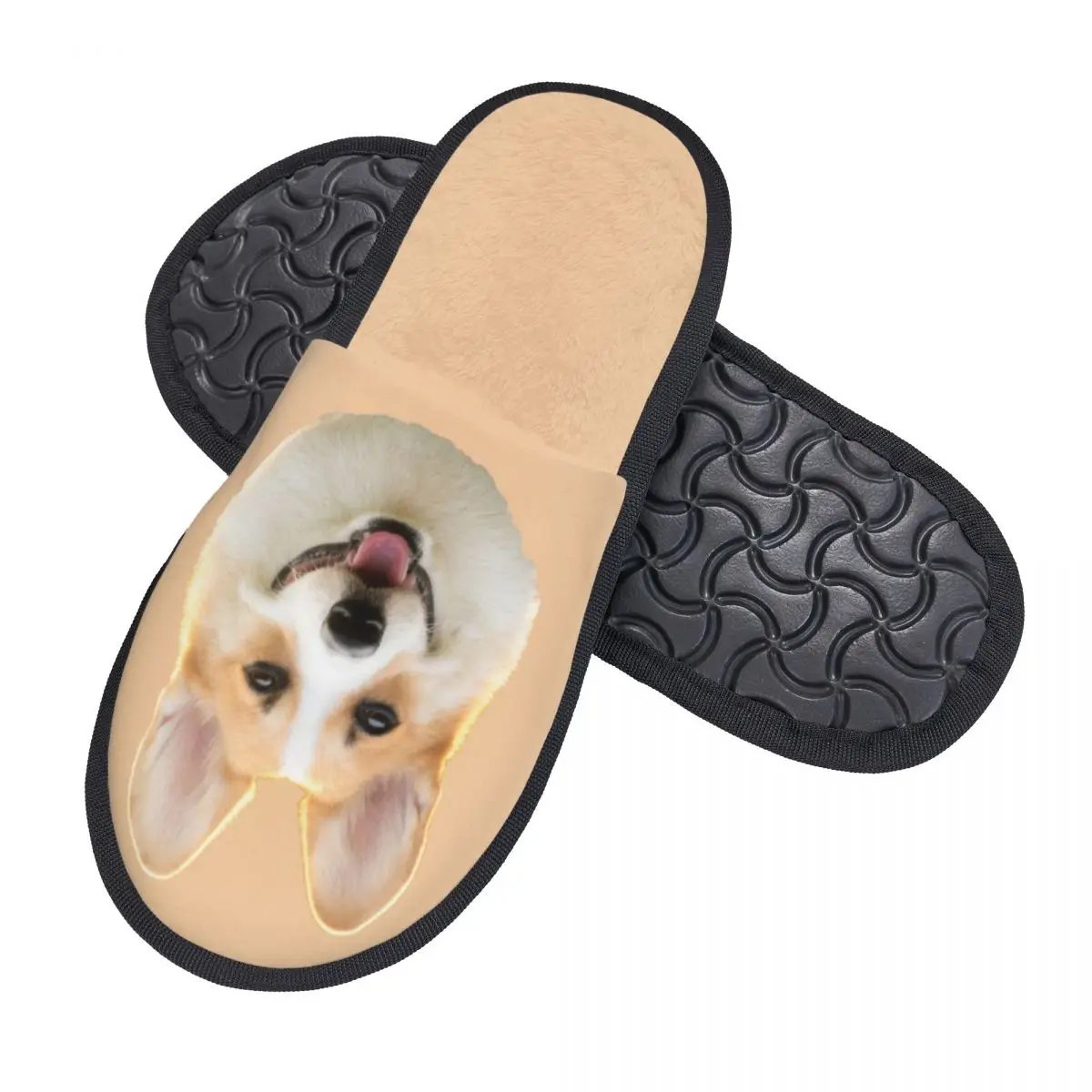 Home Slippers Indoor Bedroom Slipper Cute Corgi Dog Face Flip Flops Autumn Winter Furry Plush Shoes