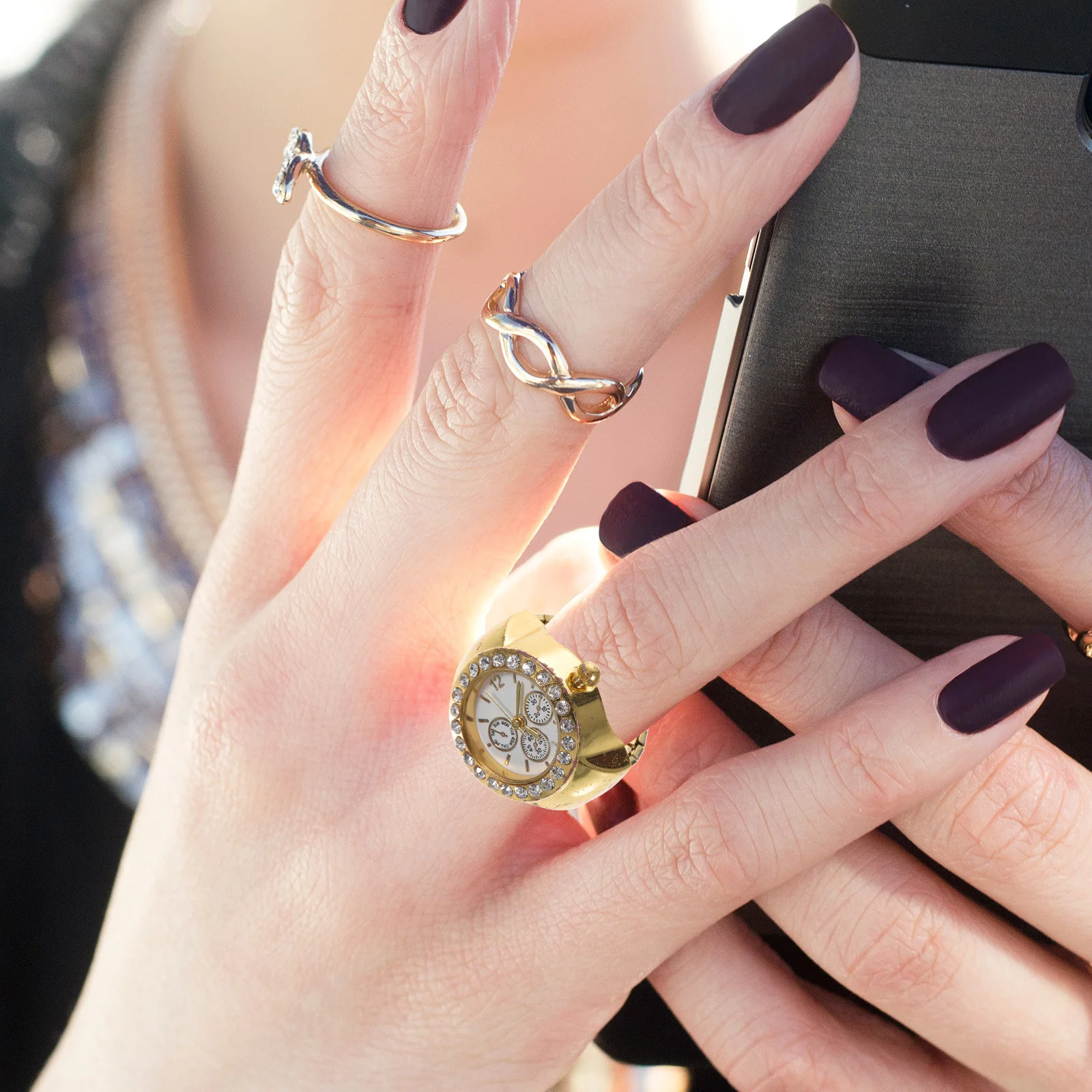 حجر الراين حلقة ووتش سبيكة الزجاج حركة الكوارتز إصبع ووتش للحزب عارضة يؤرخ مرونة جولة الأزياء هدية #1