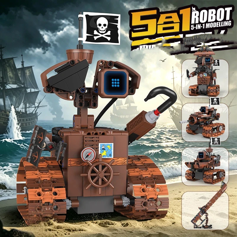 5 in 1 MOC Technical Programmable APP Building Blocks RC Deformed Robot Pirate Captain Curved Blade Speedboat Bricks Toys Gifts