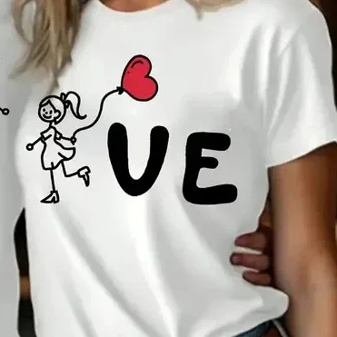 Camiseta impresa para parejas camiseta gráfica femenina de alta calidad camiseta de manga corta