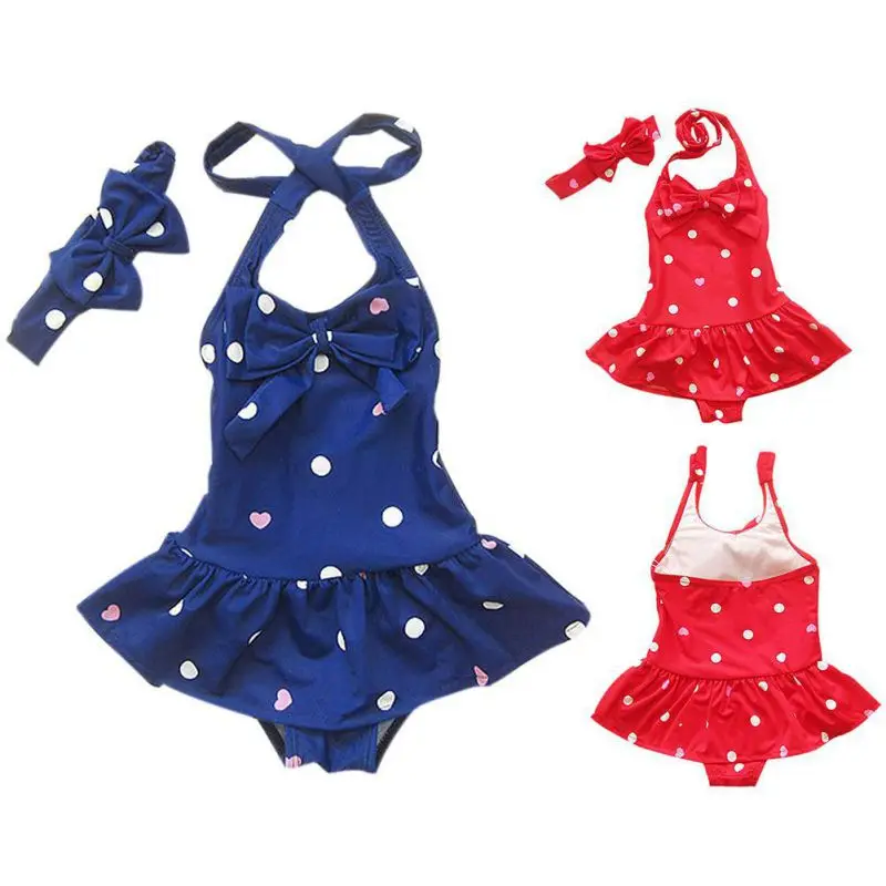 Girls Bowknot Swimsuit Polka Dots Design Children One-Piece swimwear Little Girls Summer Vacation Beach Swimsuit Outfit