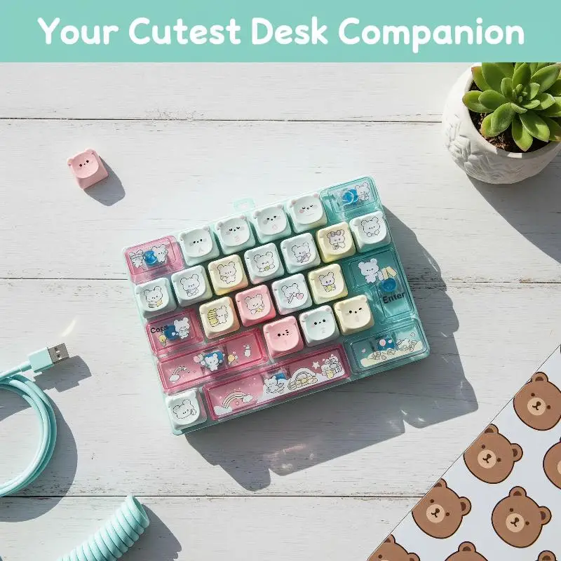 26 Key Cartoon Bear Decompression Keyboard Keychain Portable Fidget Clicker Toy for Long Trip Boredom Relief〔88〕