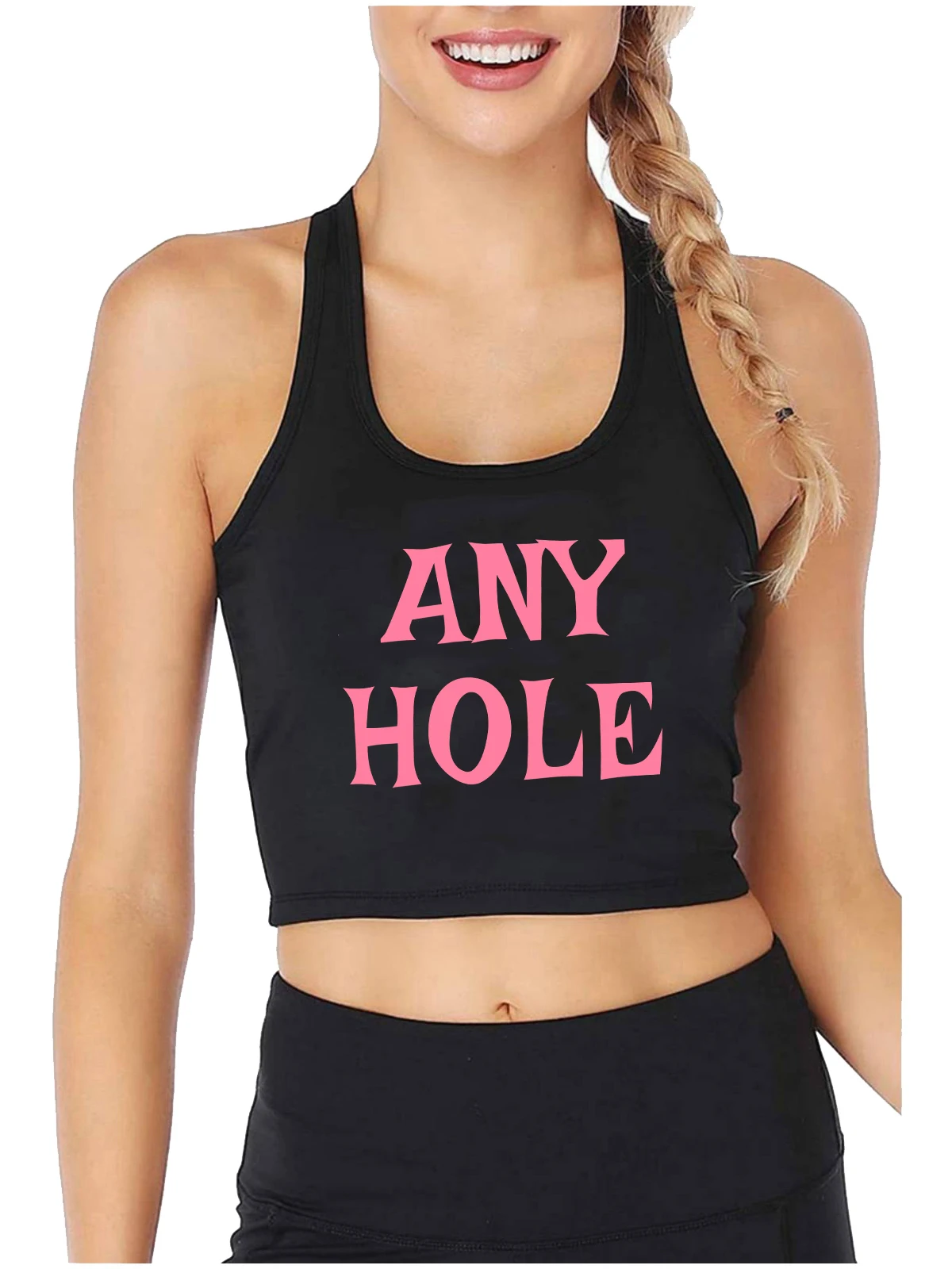 Any Hole Design Sexy Slim Fit Crop Top Swinger Humorous Fun Flirting Tank Tops Hotwife Funny Naughty Sports Camisole