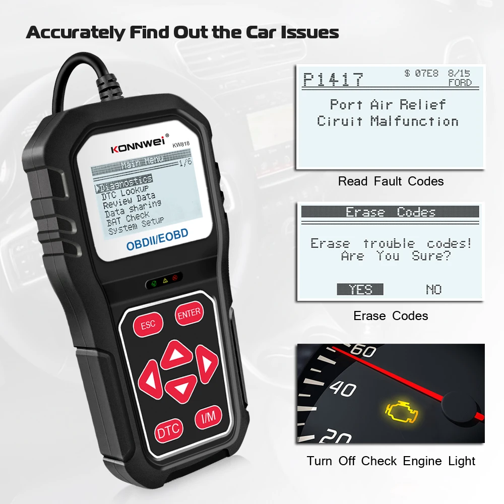 KONNWEI جديد KW818 Obd 2 ماسح ضوئي للسيارة Obd2 السيارات السيارات ماسح ضوئي تشخيصي أداة محرك Fualt رمز القارئ أدوات Odb للسيارات #4
