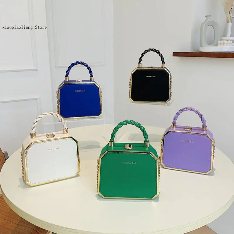 Handheld Box Bag with High-End Feel Niche Crossbody Fashion Gold Border Western-Style Single Shoulder Texture Small Bag