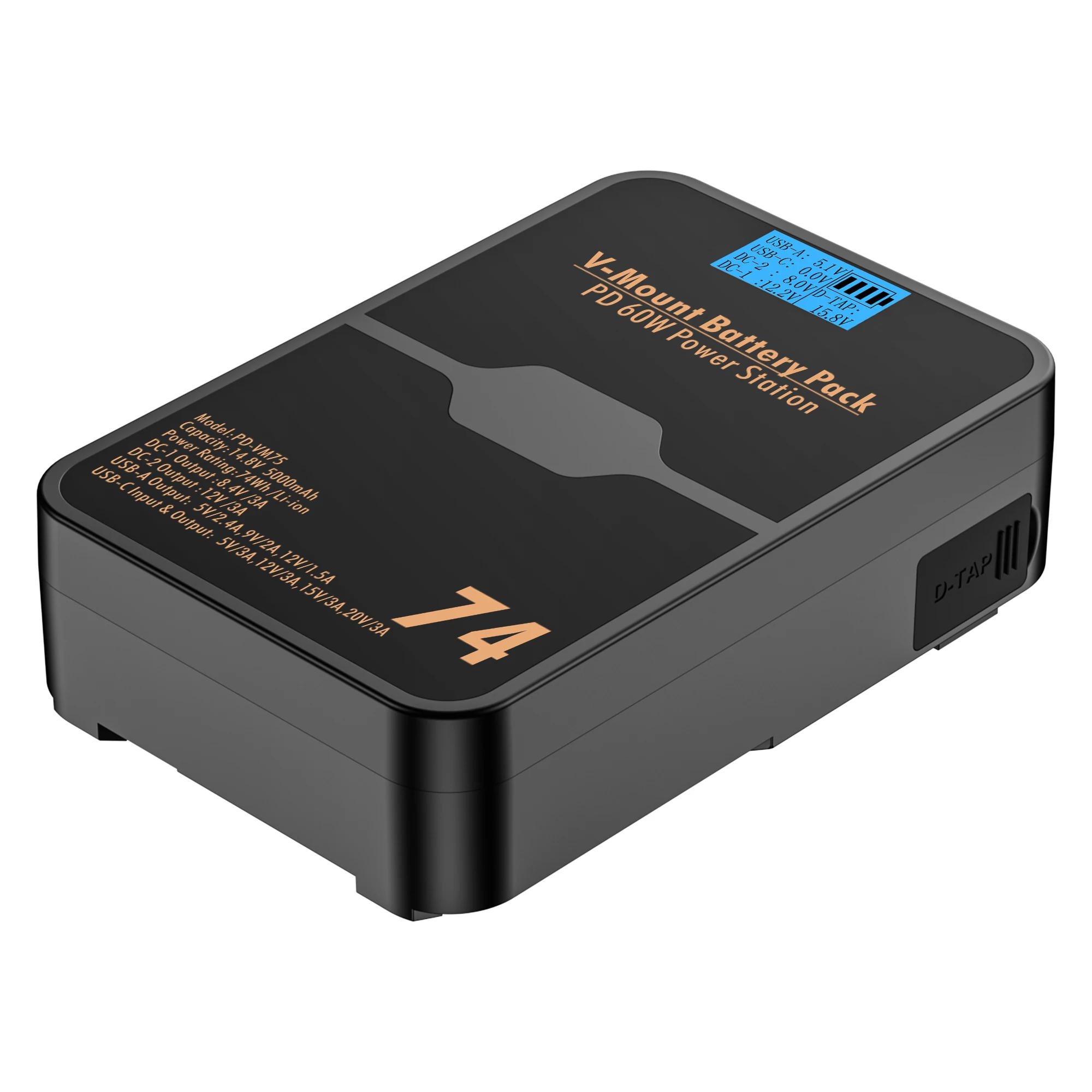 

65W PD-VM75 V-Mount Battery Lens-style V-Lock with PD65W USB-C Cable for Sony Camcorder Broadcast Video Light Monitor Blackmagic