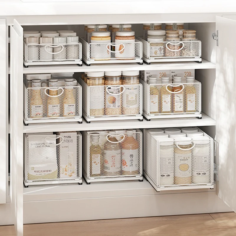 Kitchen Storage Rack with Slide Rails Under Sink Organizer Rack Pull-out Cabinets Organizer Kitchen Drawer Spice Pantry Shelves