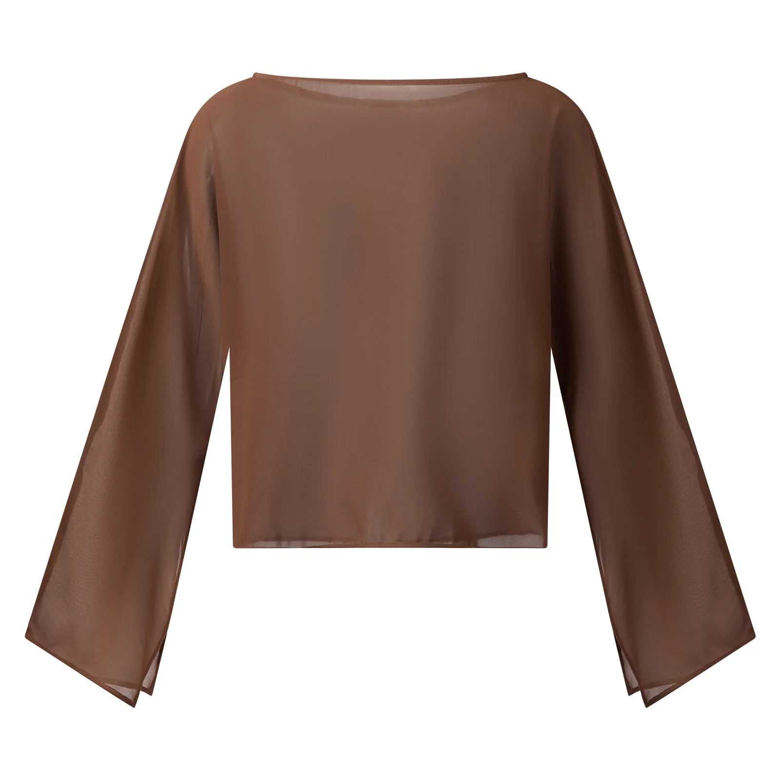 

Women s Mesh Blouse with Long Sleeves and Boat Neckline in a Solid Color Relaxed Fit Transparent Top for Casual Wear