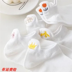 Chaussettes d'été brodées de fleurs douces fines pour femmes, bouche peu profonde, coupe basse, tube court, étudiant, 1PR