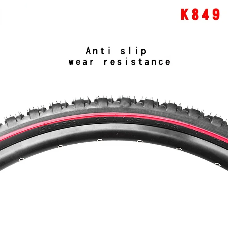 K849 24/26inch Mountain MTB Bicycle Tyre BMX 24*1.95/26x1.95/2.1 Black Red Line Thickened Cross-country Tire