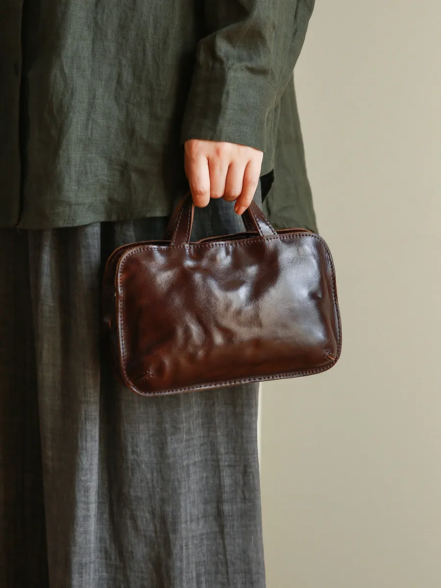 simple vintage handmade first layer cowhide ladies small shoulder bag casual luxury genuine leather women's crossbody bag