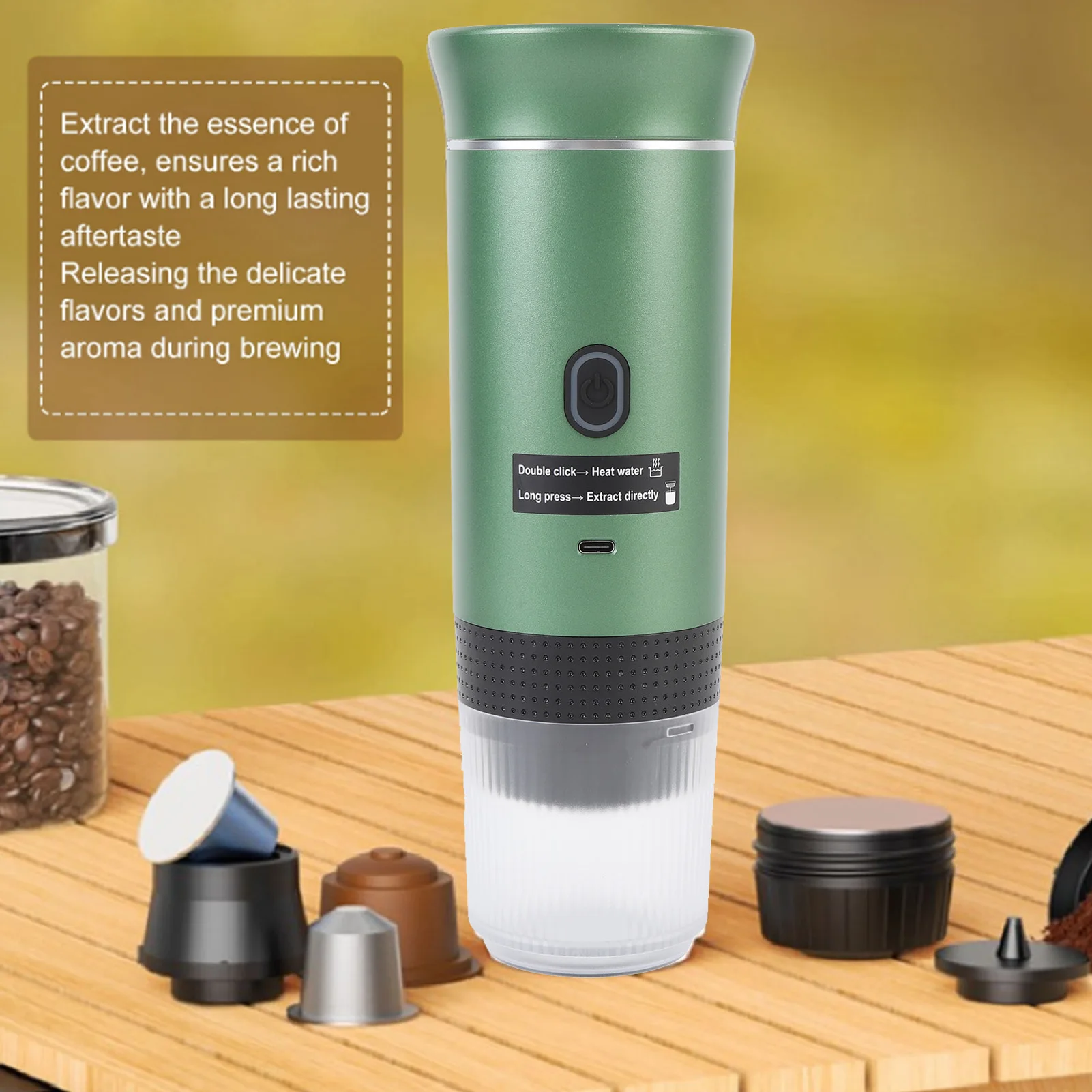 휴대용 커피 메이커 120ml 304 스테인레스 스틸 자동 소형 캡슐 커피 메이커 야외 자동차 여행 캠핑