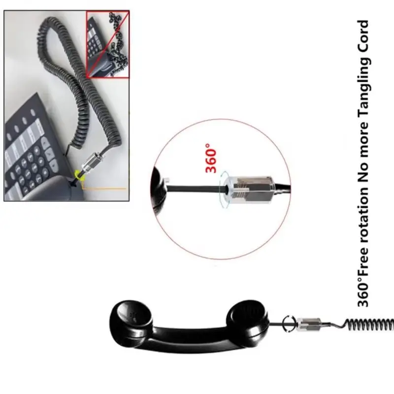 Cabezal giratorio para teléfono, mango RJ11, enrollador de Cable, mango enrollador de Cable telefónico, cabezal giratorio, Cable Rj9